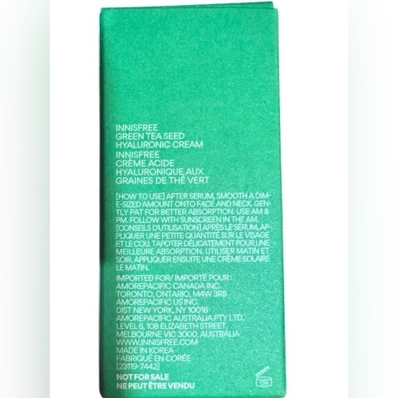 New in Box Innisfree Green Tea Seed Hyaluronic Acid Cream Facial Cream .50 fl oz - Picture 4 of 13